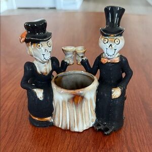 Boney bunch Skeleton toasting Couple Ceramic Figurine
